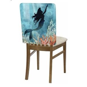 Mermaid Chair Back Covers Set of 4 for Dining Room, Underwater Coral Retro Remov